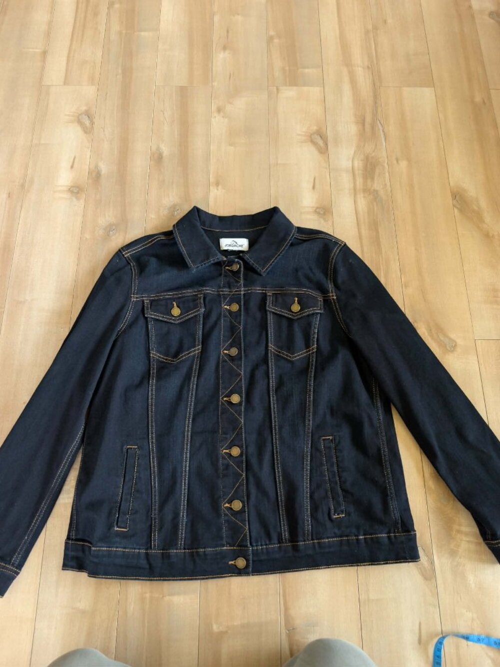 Jordache XL Dark Wash Stretch Denim Jacket Gold Stitching Y2K